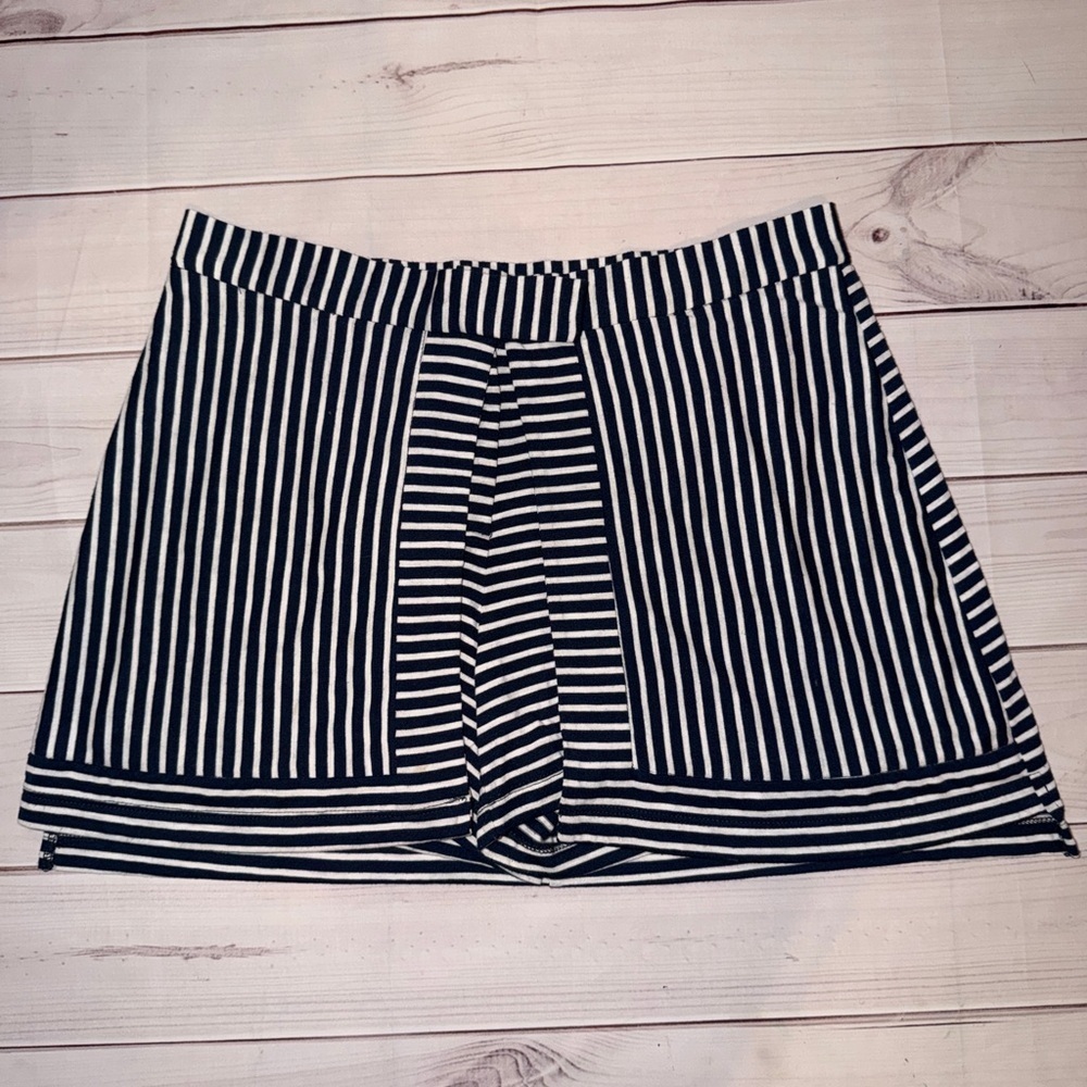Alter’d State Navy & White Striped Flap-Front Mini Skirt | Size Large